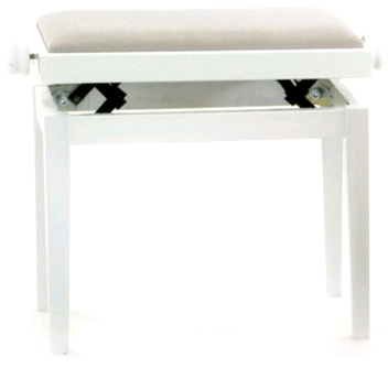 Panca piano in legno regolabile in altezza bianca satinata con seduta bianca